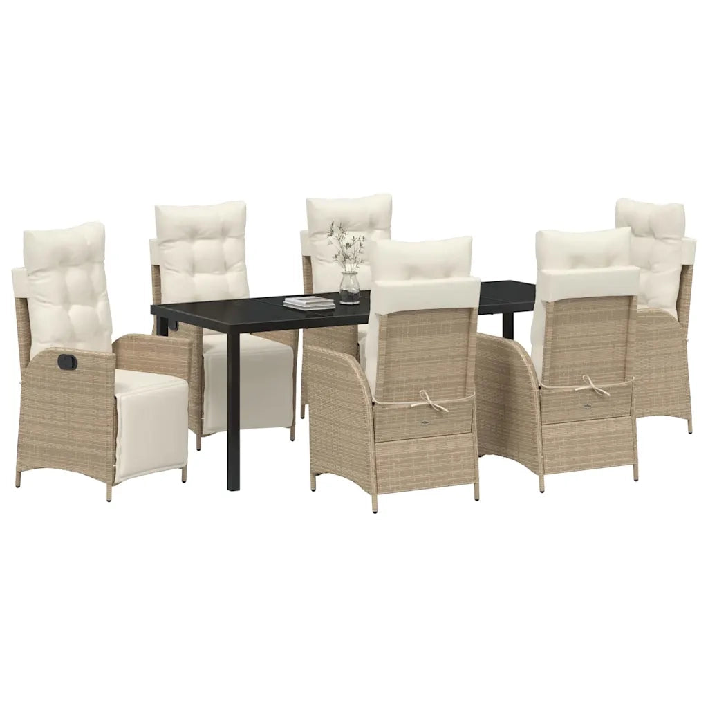 Set da Pranzo per Giardino con cuscino 7 pcs Beige polyrattan 3380559