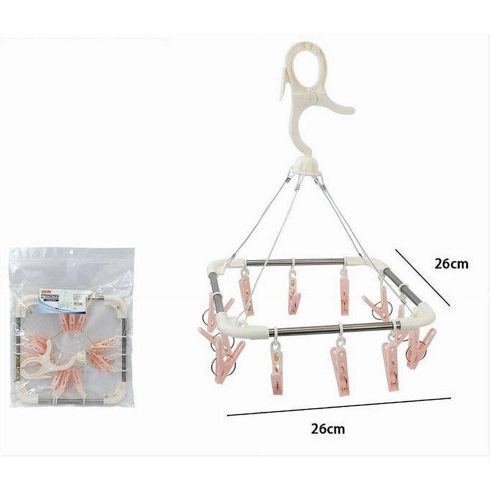Trade Shop - Stendibiancheria 12 Pinze Mollette Quadrato Stendino Biancheria Con Gancio 79541 -