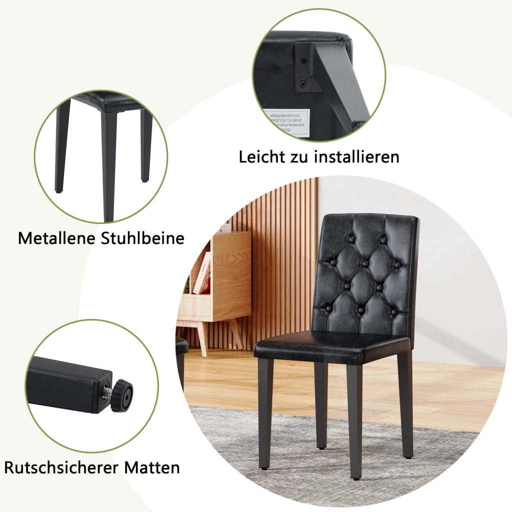 Sedie da sala da pranzo set da 4 con schienale trapuntato imbottitura ergonomica gambe in metallo opaco PU nero