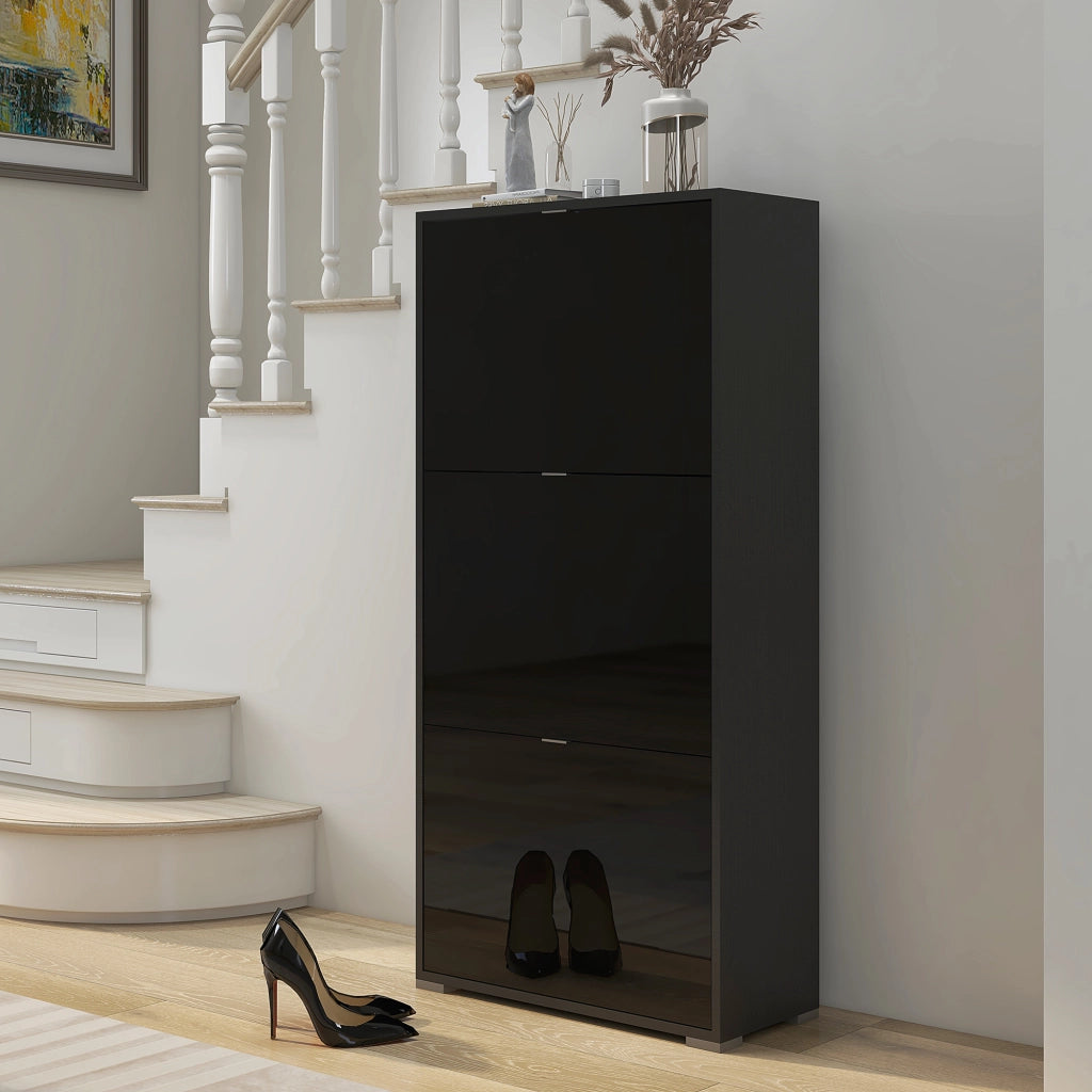 Armadio per Scarpe con 3 Cassetti ¨C Zephmum ¨C Nero 60x26x124 cm