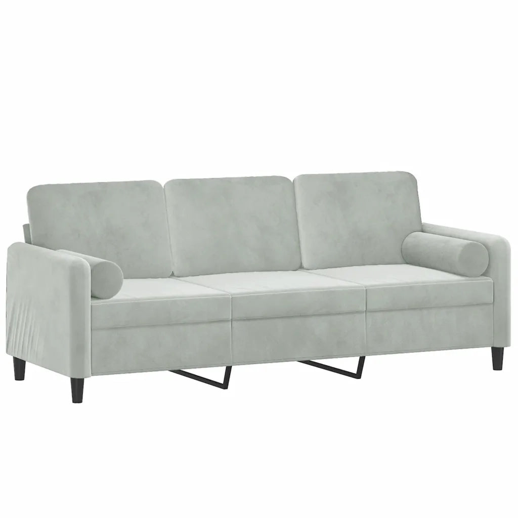 Divano a 3 Posti con Cuscini Grigio Chiaro 180 cm in Velluto 3200891