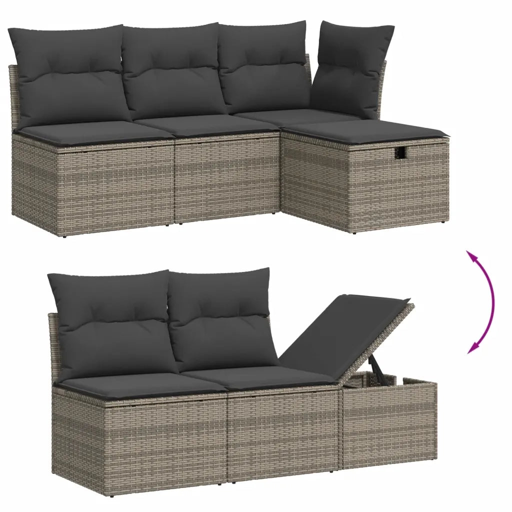 Set Divano da Giardino 6 pz | Set Salotto da Giardino con Cuscini Grigio in Polyrattan