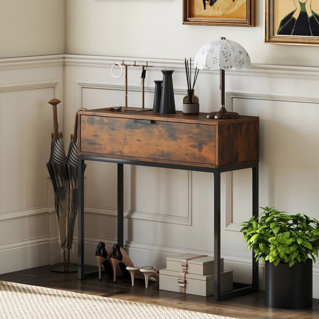 Tavolo console con cassetto ¨C zephmum ¨C 80x30x76 cm, nero, design industriale