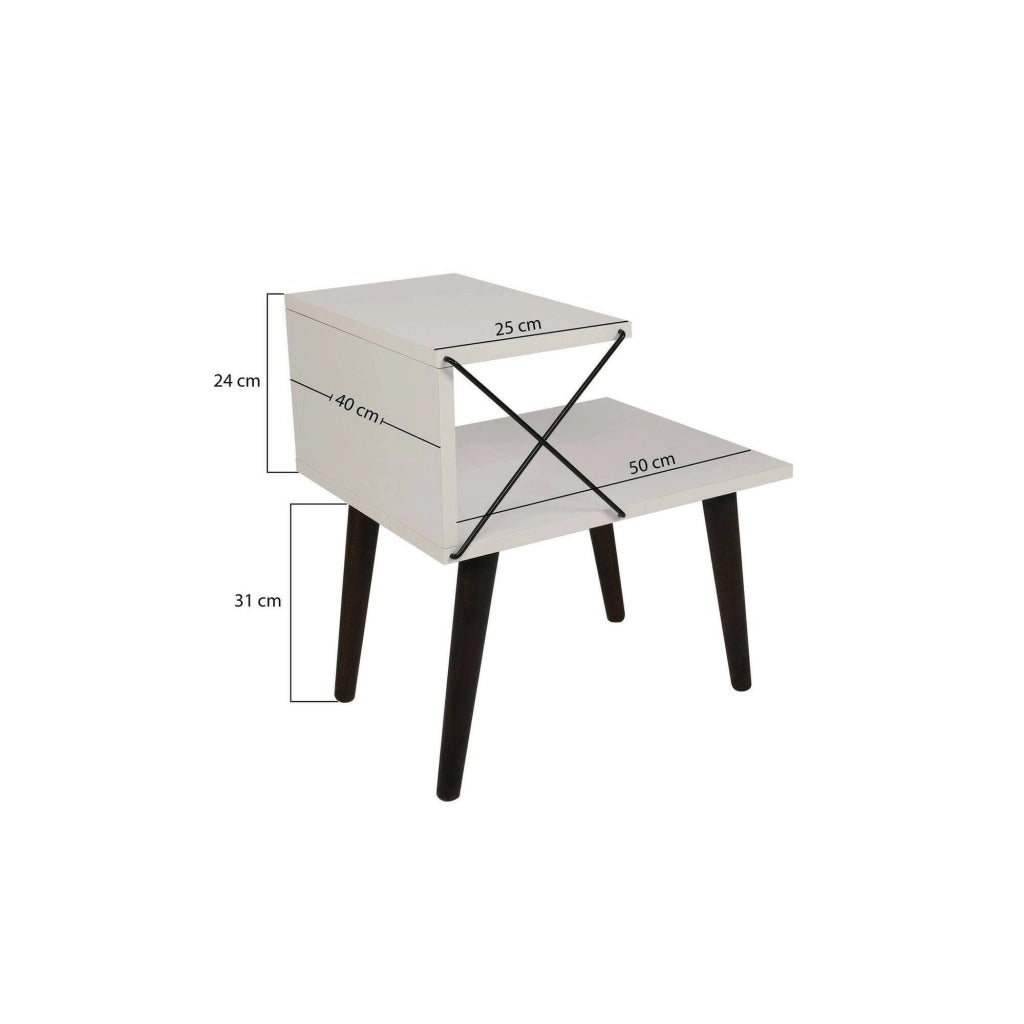 Comodino Newton, Comò basso, Tavolino da notte, Mensola da letto, 50x40h55 cm, Bianco