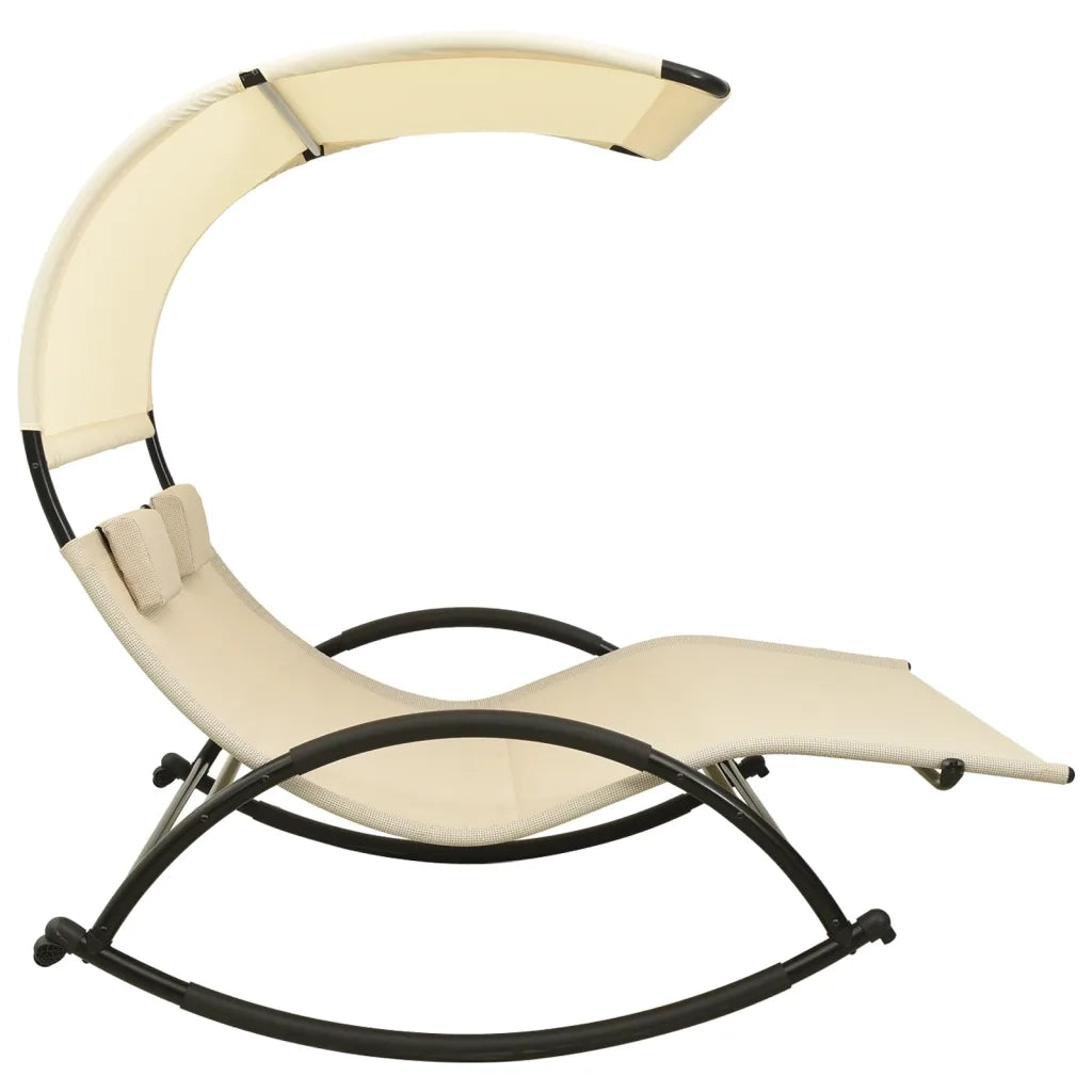Lettino Prendisole | Sdraio da giardino | Lettino da sole Doppio con Baldacchino in Textilene Crema
