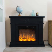 Mpc Camino Lipari Camino Da Pavimento Con Cornice e Bruciatore Elettrico Da 1500w Nero Effetto Fiamma Super Realisitco e Cornce In Legno Mdf Nero Profondo Caminetto Design Completo Di Telecomando