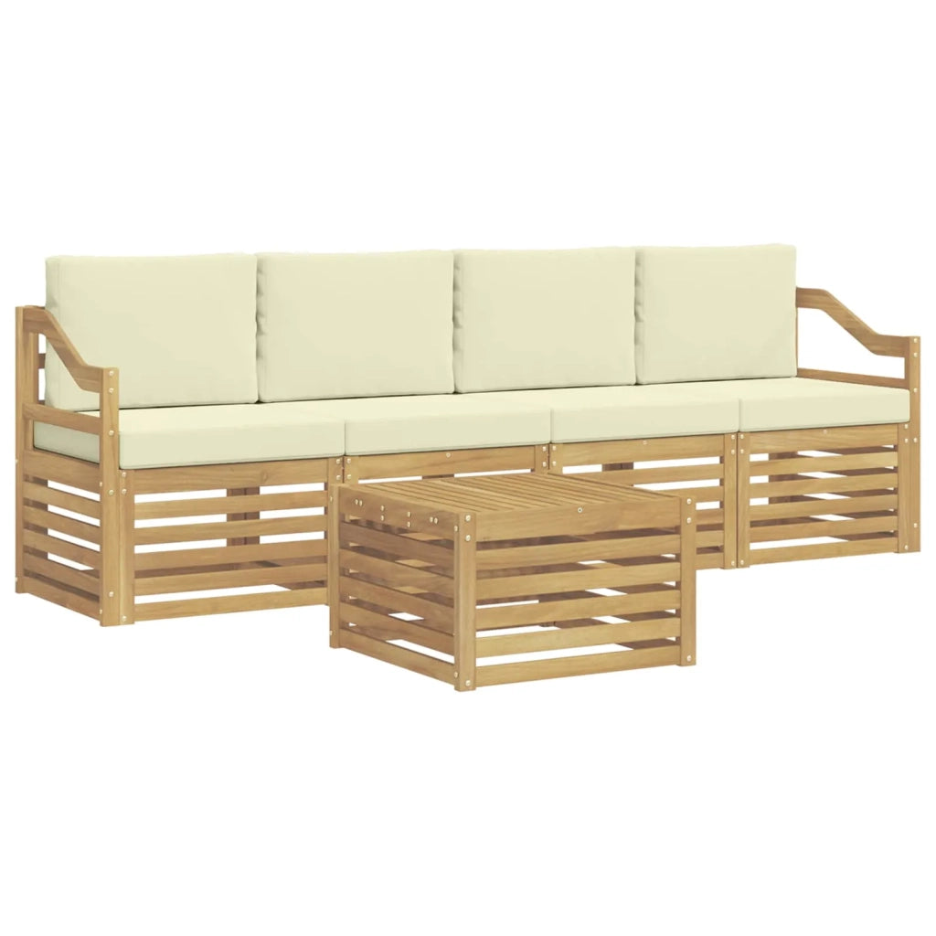 Set di divani da esterno 5 pcs Bianco e Crema Poliestere