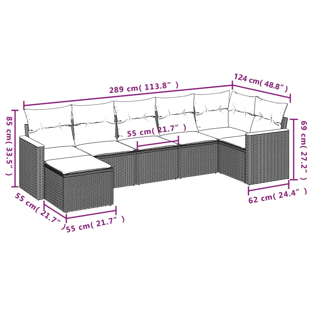 Set Divani da Giardino con Cuscini 7pz Nero Polyrattancod mxl 112457