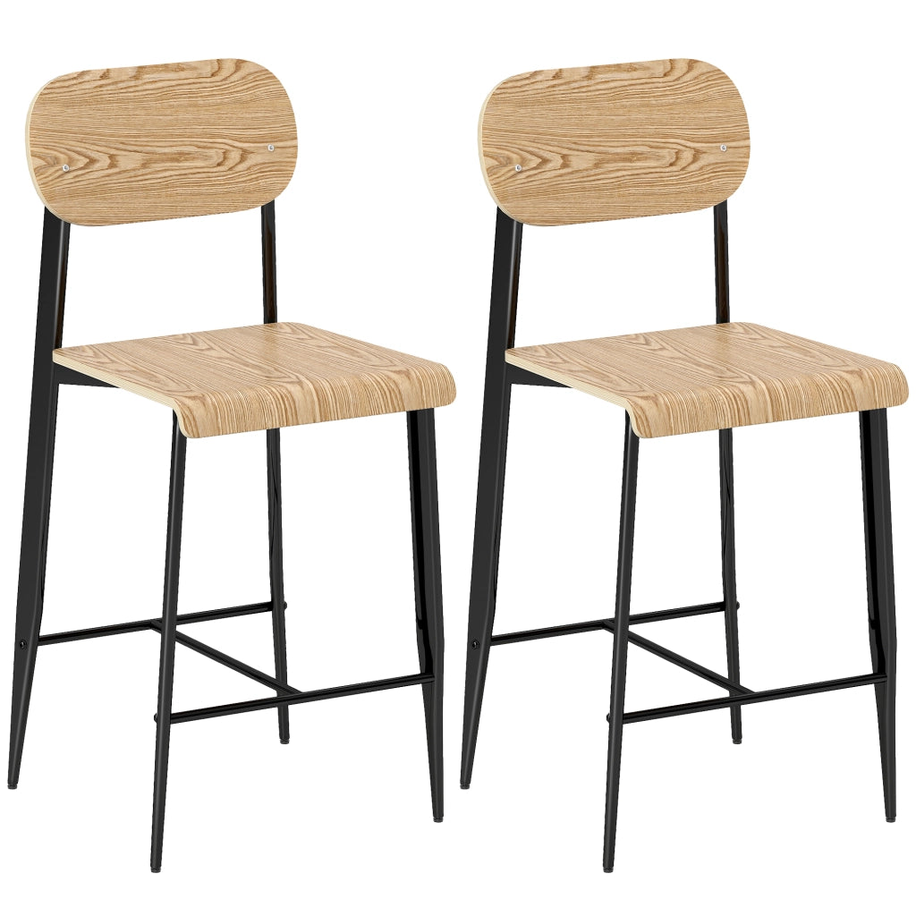 Set 2 Sedie da Bar con Schienale ¨C Zephmum ¨C Legno e Metallo, Colore Chiaro