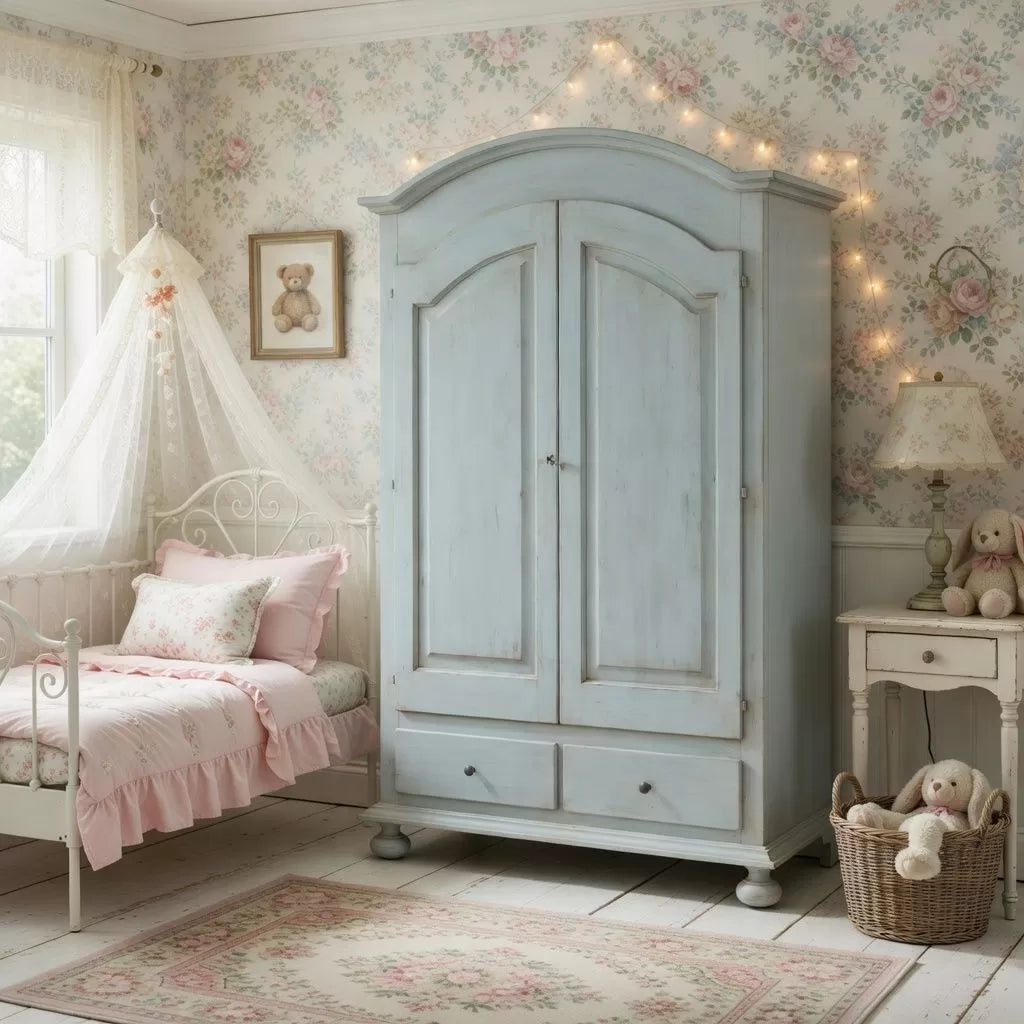 Armadio 2 porte legno shabby cerato azzurro 125x61x200 - Mobili 2G