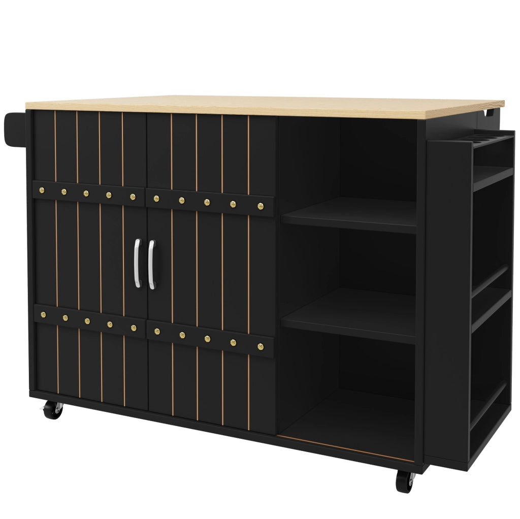 Isola da cucina 110x42x90 cm con piano ribaltabile e ante scorrevoli in MDF nera