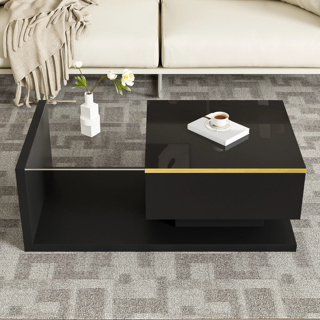 TAVOLINO DA SALOTTO 90x50 cm Nero Lucido in truciolare con LED 16 colori