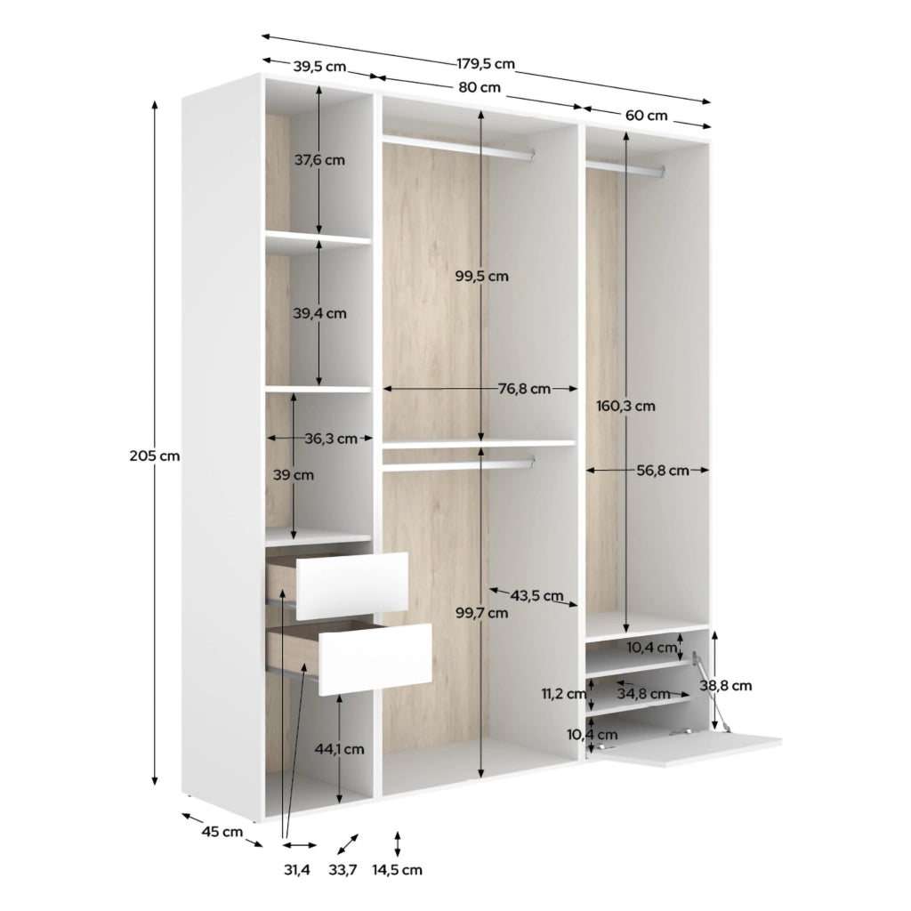 Armadio Camera da Letto Keener, Guardaroba Grande Modulabile, 45x205h cm Bianco