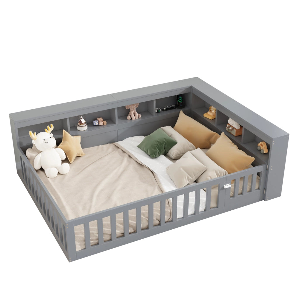 Letto da giorno 140x200 cm con vani portaoggetti; prese USB; truciolare e MDF; grigio