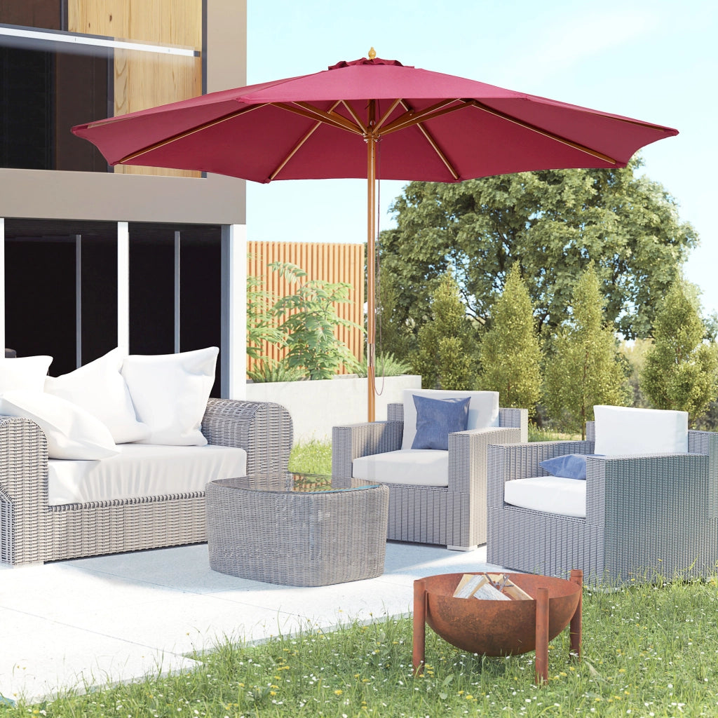 Ombrellone da giardino ¨C zephmum ¨C 2 posti, doppio tetto, in legno e poliestere, rosso, ? 3x2.5 m