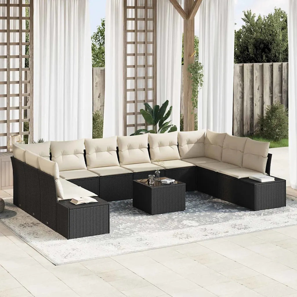 Set Divano da Giardino 10 pcs Nero e Crema Polyrattan 3355916
