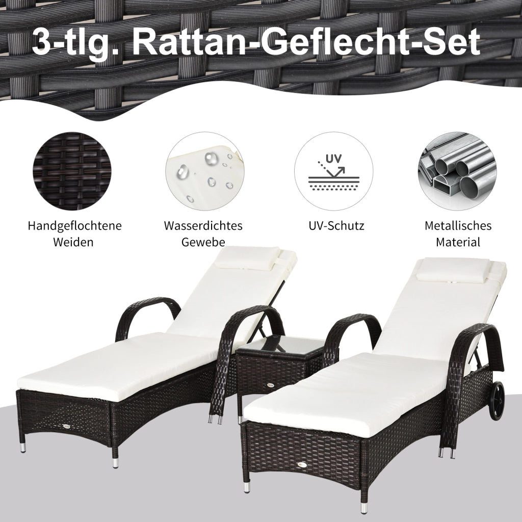 Set 3 sedie da giardino con tavolino ¨C Minimal ¨C polyrattan, marrone e bianco crema