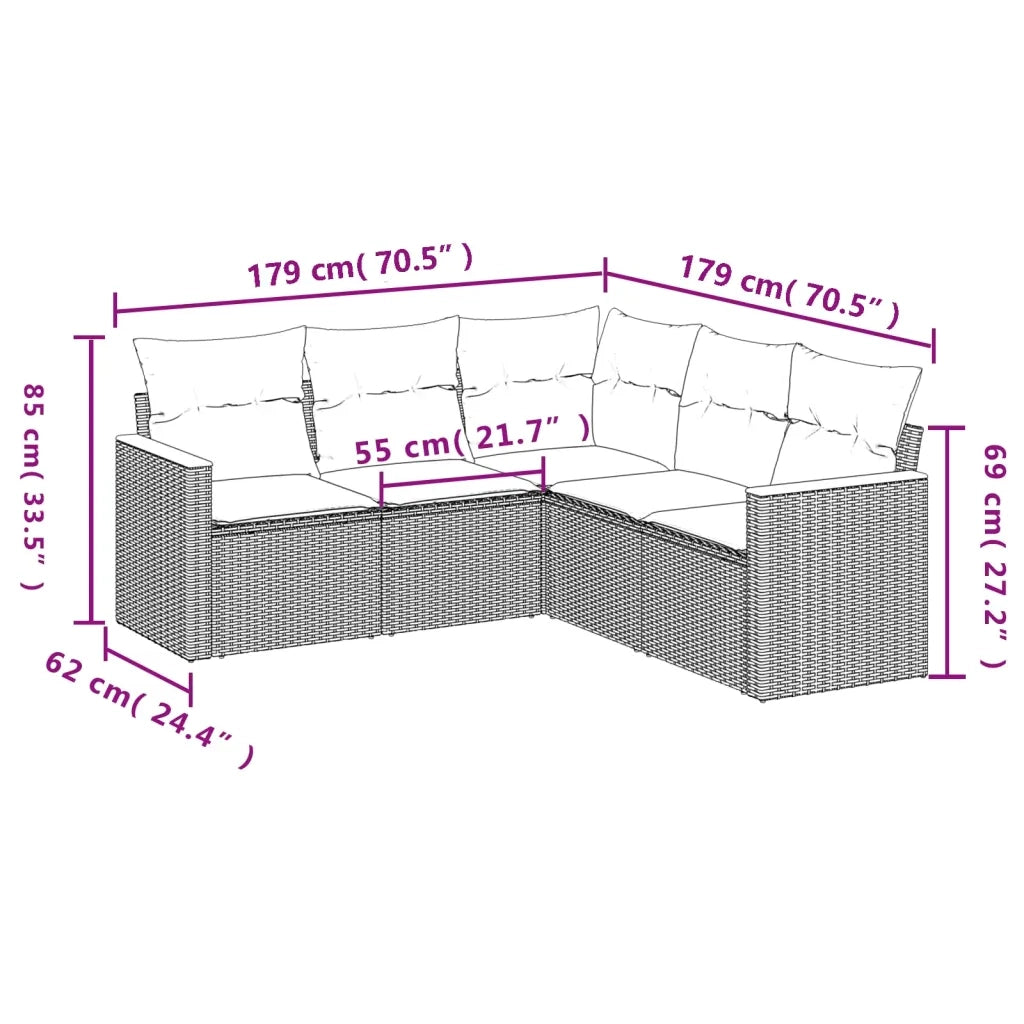 Set Divano da Giardino 5 pz con Cuscini Beige in Polyrattan 3258362