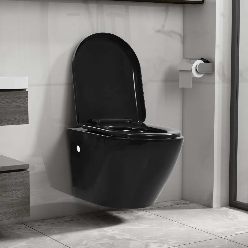 WC a Muro con Sciacquone Nascosto in Ceramica Nera CFW1950125