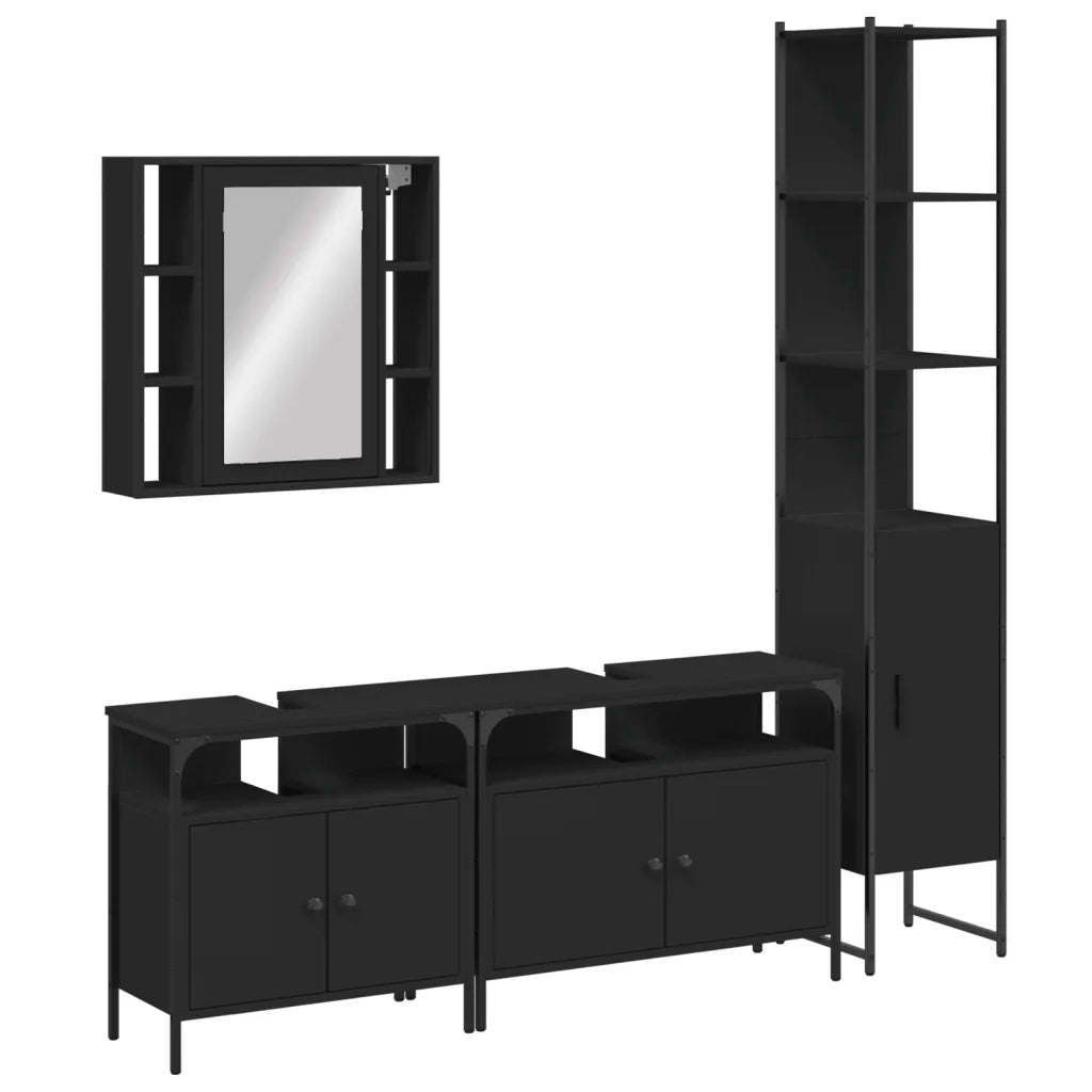 Set Mobili da Bagno 4 pz Nero in Legno Multistratocod mxl 117020