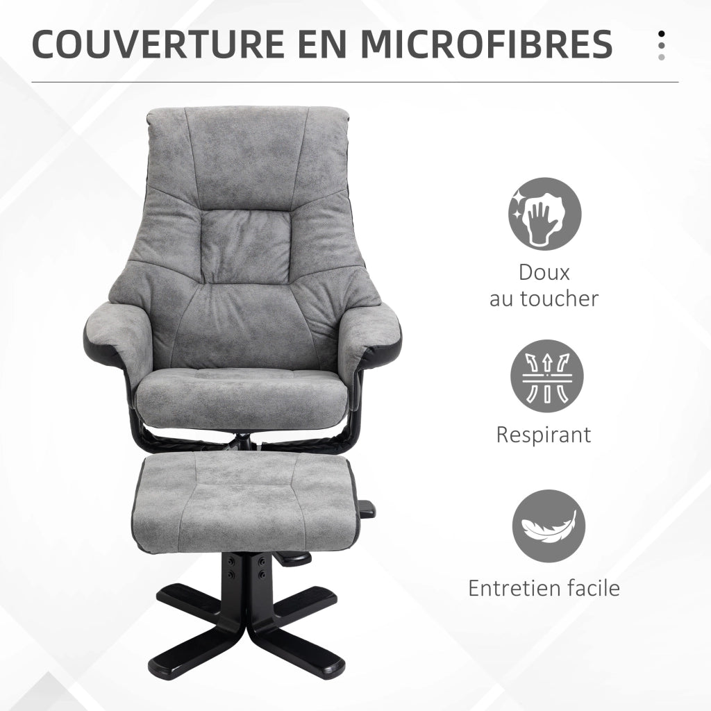 Poltrona relax reclinabile girevole 360¡ã con poggiapiedi ¨C zephmum ¨C tessuto microfibra grigio