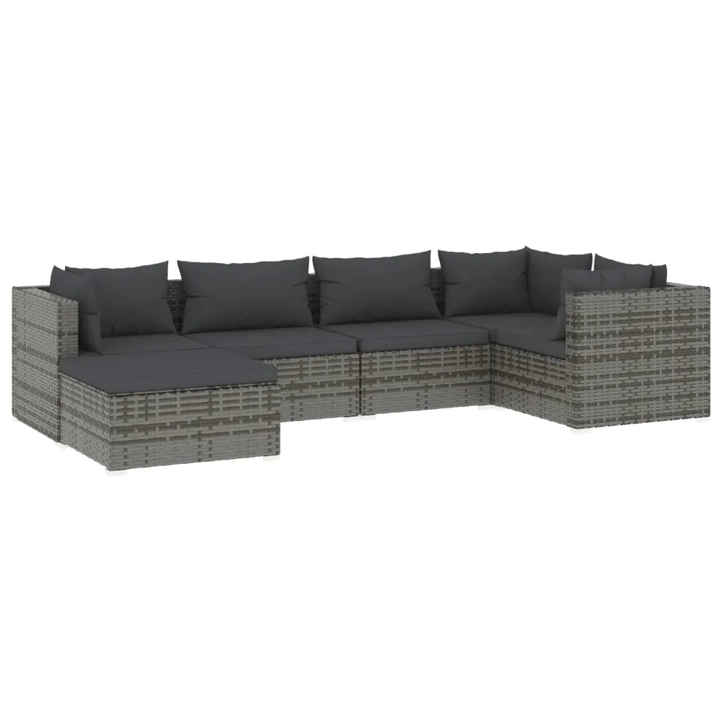 Set Divani da Giardino 6 pz con Cuscini in Polyrattan Grigio 3101813