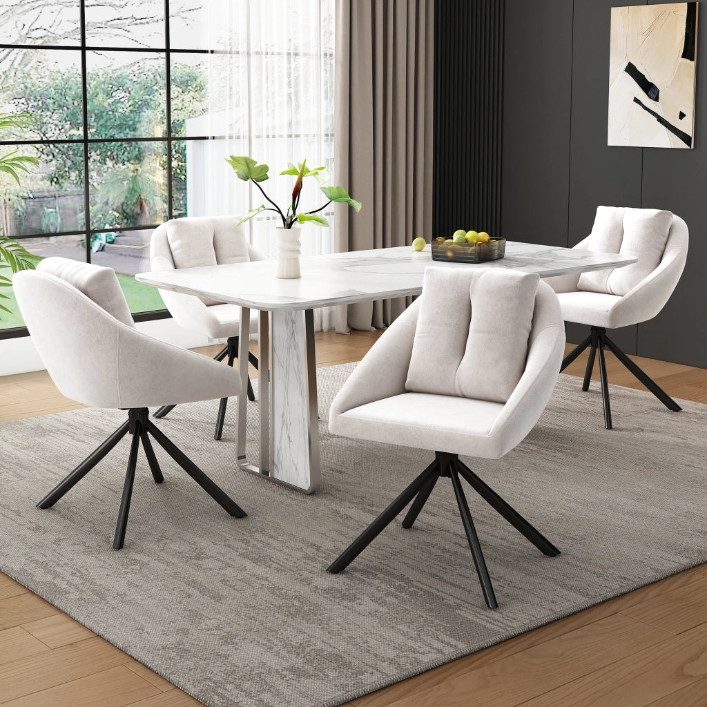 SEDIA GIREVOLE DA PRANZO BEIGE IN VELLUTO E METALLO Set 4 pezzi