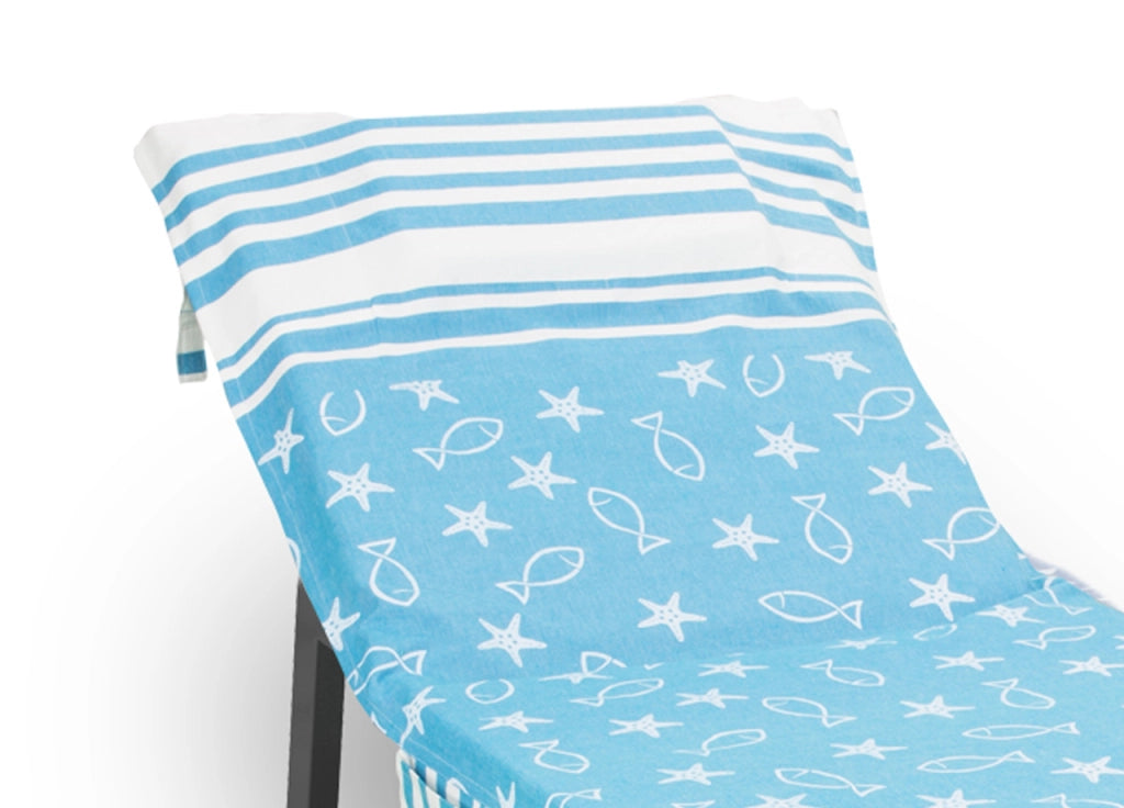 Telo Mare Lettino Spiaggia Piscina Con Cuscino Imbottito E Tasche Fishy Turchese