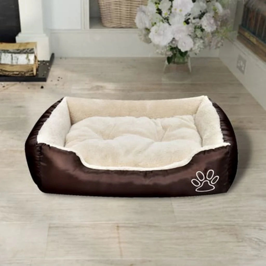 Cuccia calda per cani con cuscino imbottito 75 cm marrone e beige 02_0001553