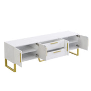Mobile TV con 4 Ante; 2 Cassetti e Passacavi; Bianco Lucido; Piedini Dorati; 170¡Á40¡Á53;5 cm; in MDF; Bianco