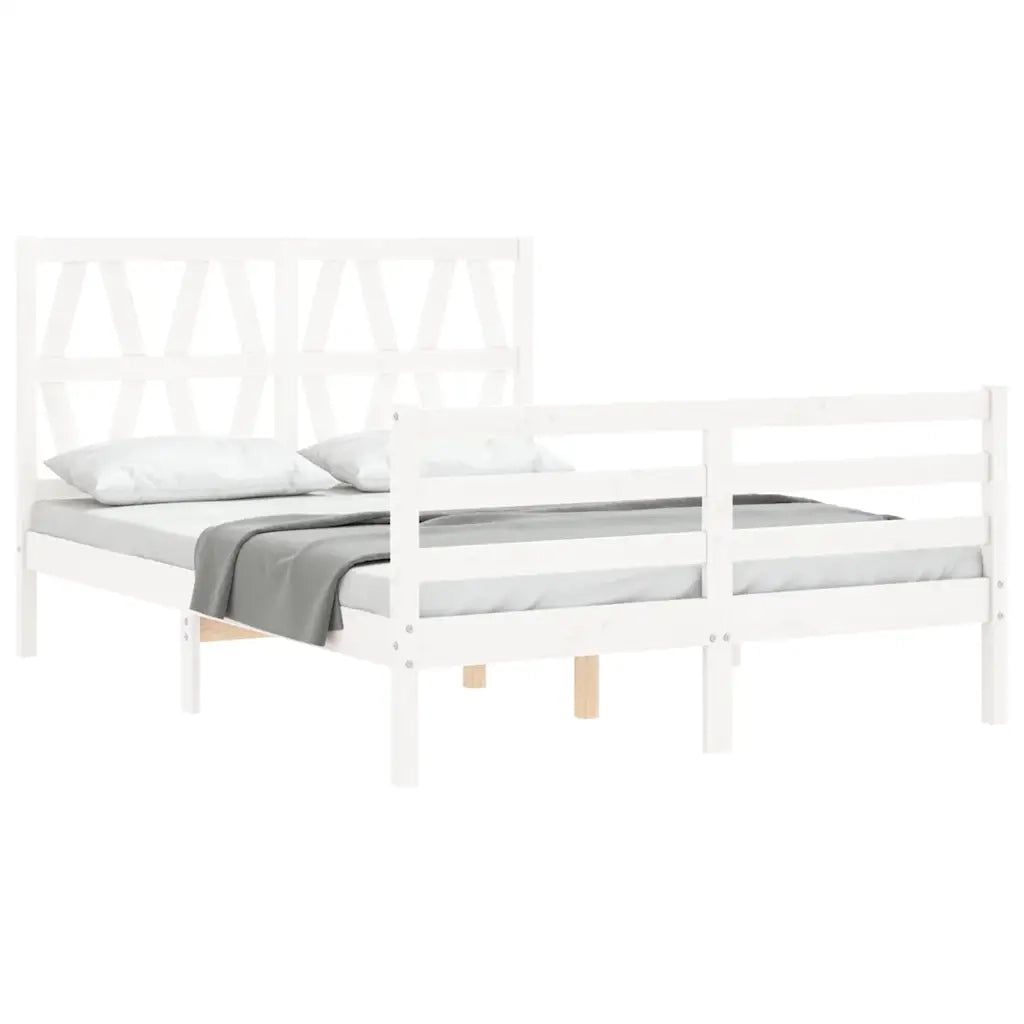 Giroletto con Testiera-Struttura Letto con testiera Bianco 120x200 cm in Legno Massello 610228
