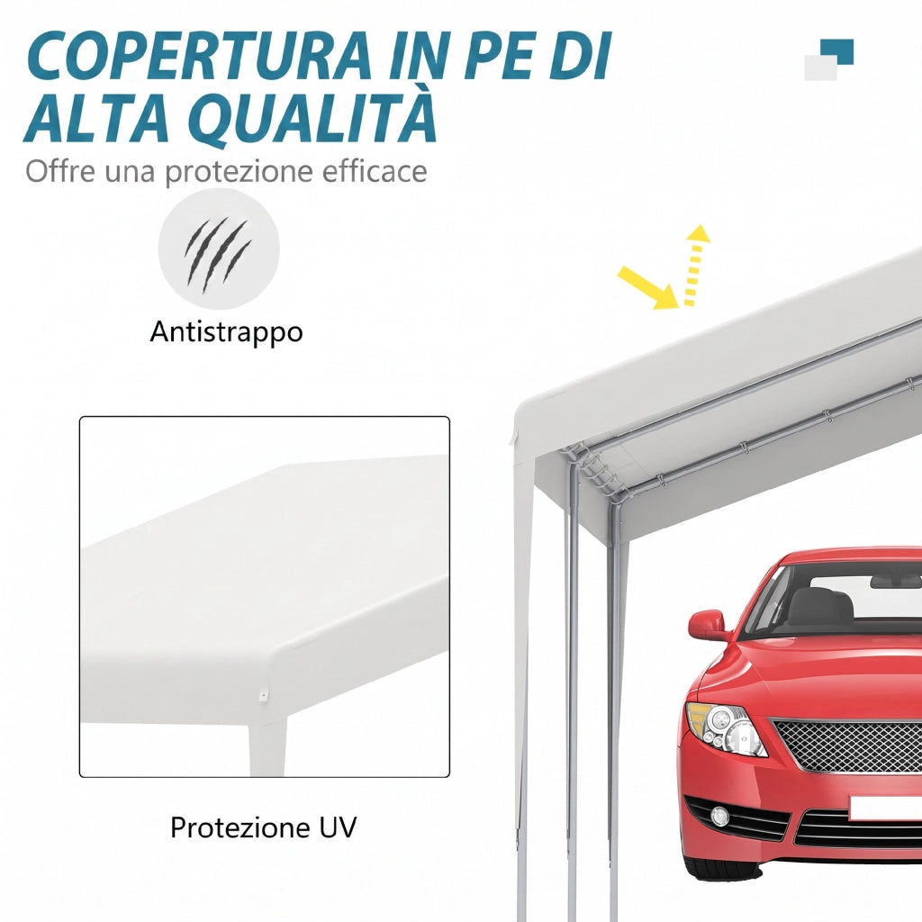 Garage Portatile 4x4m ¨C zephmum ¨C Bianco, Tettoia anti UV, Pioggia e Vento