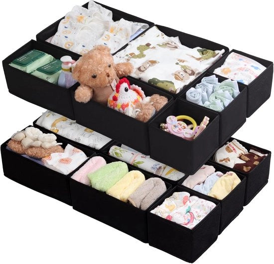 Organizzatore per WC - Organizzatore di stoccaggio e cassetto per abbigliamento - Riutilizzabile, lavabile - 14 pezzi - Nero