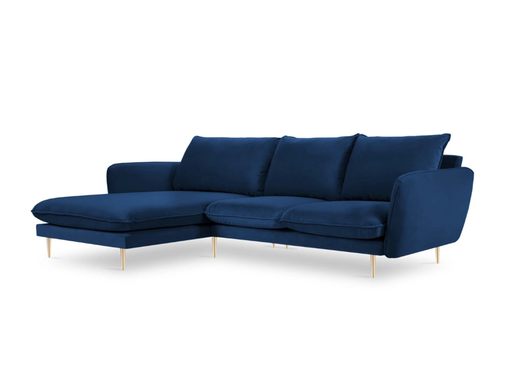 Cosmopolitan Design - Divano angolare sinistro "Vienna" 5 posti in velluto blu reale 