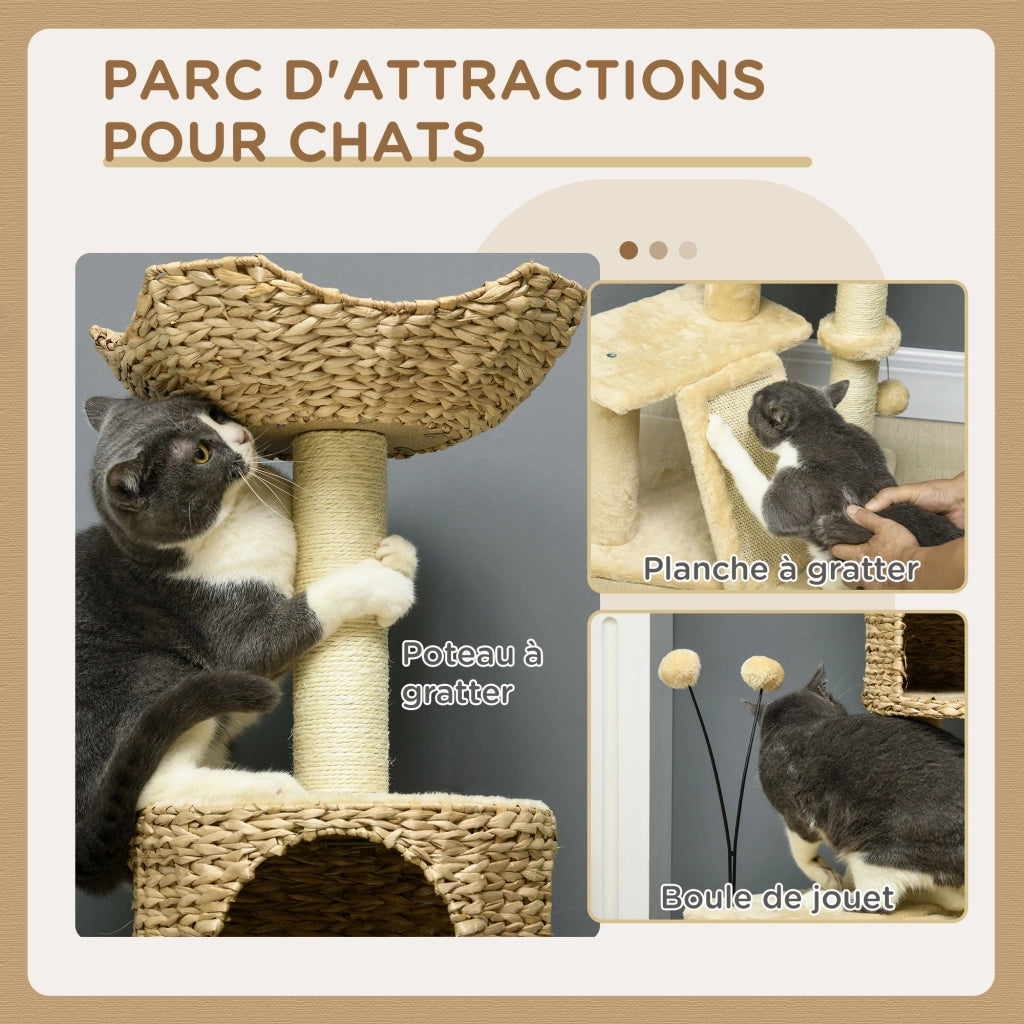 Arbre ¨¤ chat con piattaforme, cesta e pompon ¨C zephmum ¨C beige 116 cm