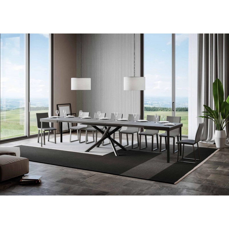 Tavolo allungabile 90x120/380 cm Famas Evolution telaio Antracite - Cemento