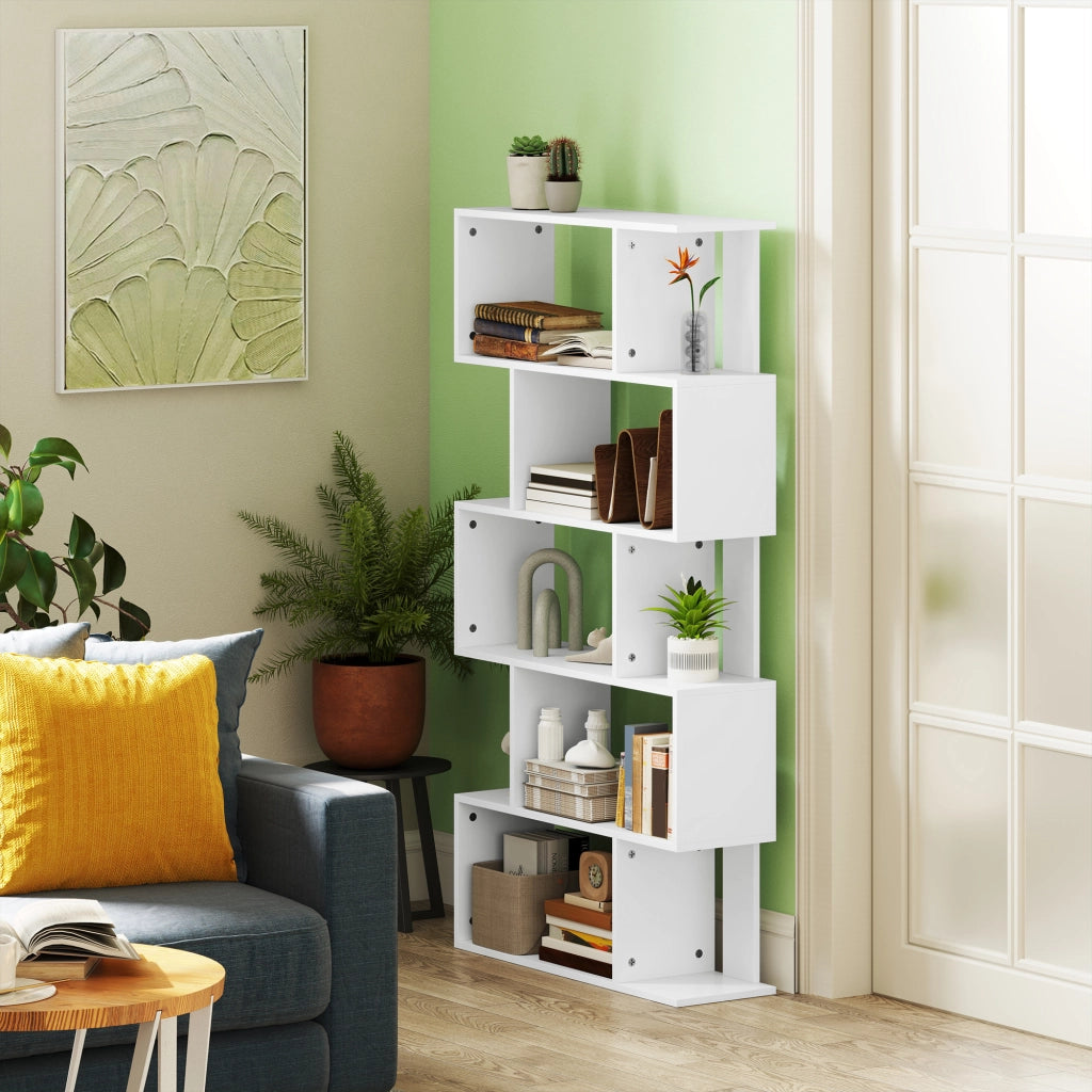 Libreria Asimmetrica a S a 5 Livelli 80x24x159 cm in Legno Bianco