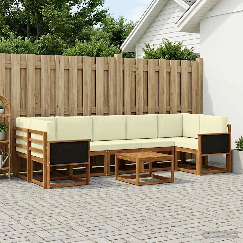 Set di divani da esterno con cuscino 6 pcs Naturale e Crema 3385061