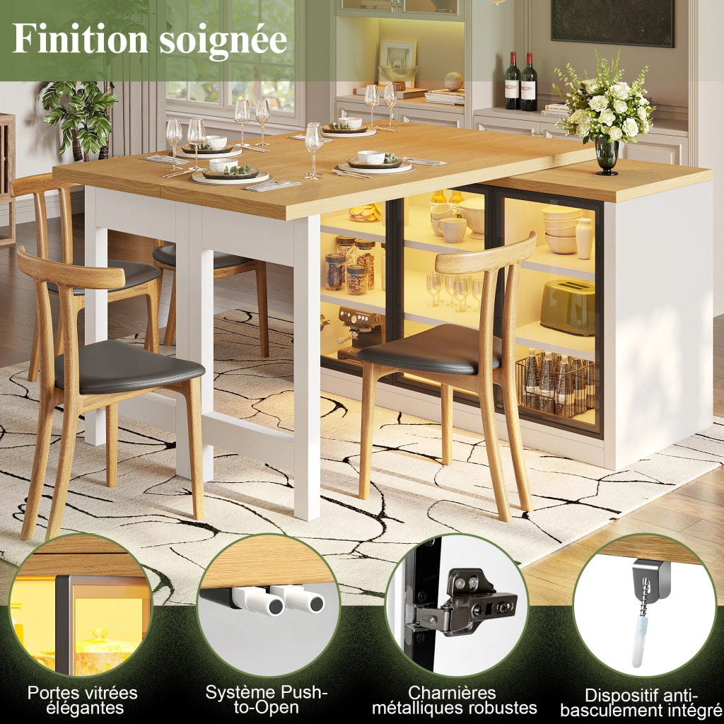 Tavolo da pranzo con armadio laterale; piano girevole a 360°; luce multicolore; per cucina e sala da pranzo; 120 × 40 × 72 cm