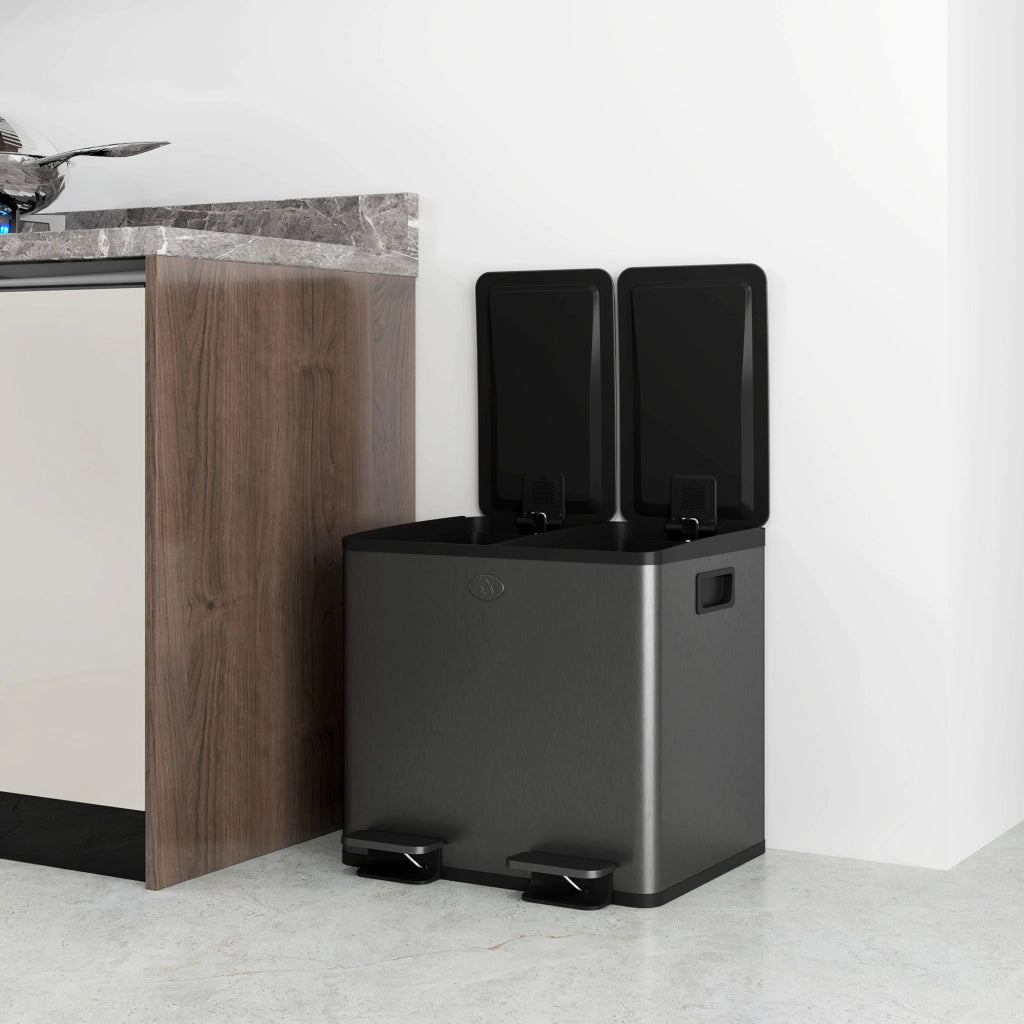 Pattumiera a 2 Sezioni da 15L 41,7x36,6x43,2 cm a Pedale con Chiusura Silenziosa in Acciaio Inox Argento