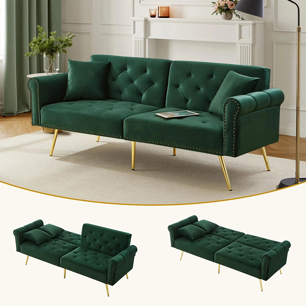Divano letto 2 posti - Xylo - velluto, piedi oro, 3 posizioni, elegante
