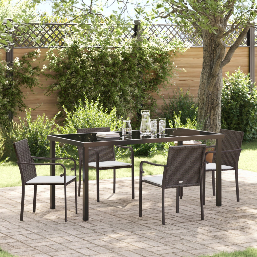 Set da Pranzo da Giardino a 5 Pezzi con Cuscini in Rattan Sintetico Marrone
