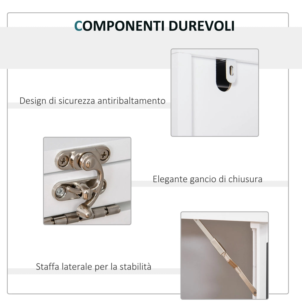 Easycomfort Scrivania PC Pieghevole con Libreria a 9 Ripiani in Legno e Metallo, 98x51x153 cm, Bianco