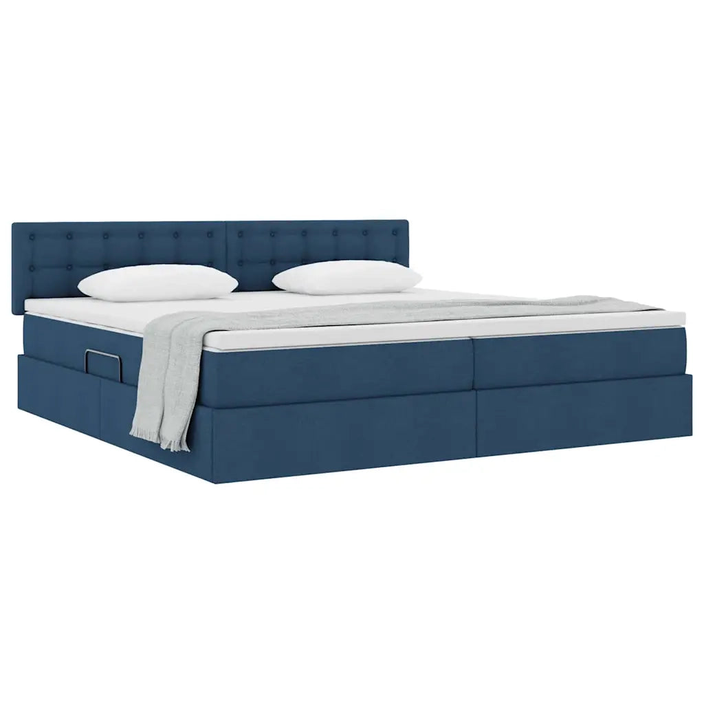 Letto con contenitore e materasso con testiera Blu 200 x 200 cm