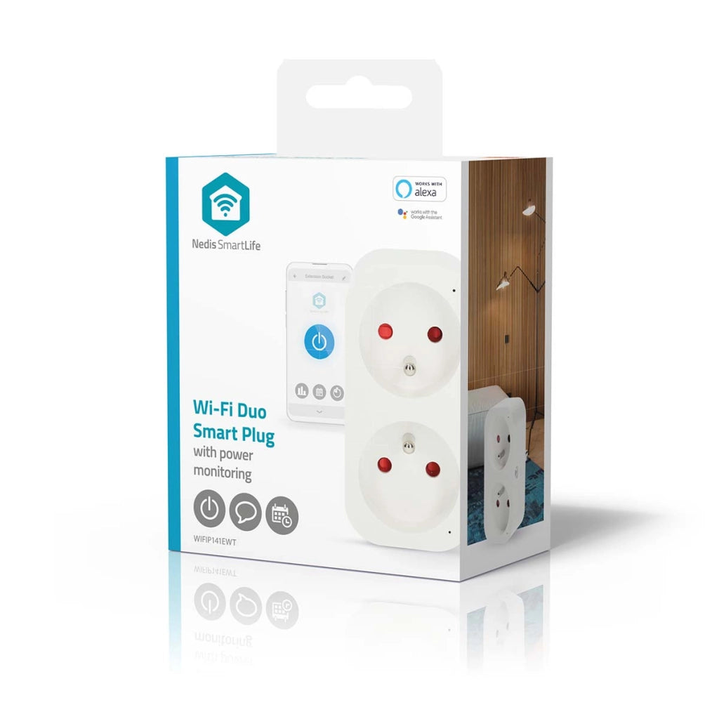 Presa doppia SmartLife IP21 Wattmeter 3680W Tipo E Wi-Fi Connected Francia Bianco Nedis