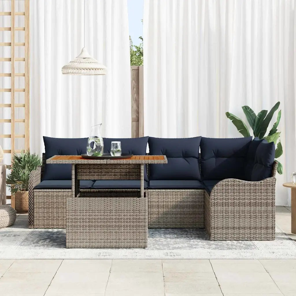 Set Divano da Giardino 6 pz 5-Numero di posti Grigio e Blu Navy 3349464