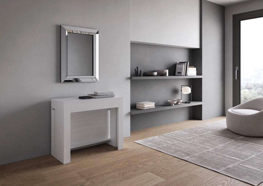 Consolle Tavolo Allungabile 90-302x42x75 cm Evolve Bianco Frassino con Panca Inferiore