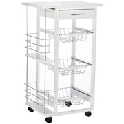 EasyComfort Carrello Isola da Cucina Salvaspazio in Legno di Pino, Carrello Portavivande con 4 Ruote Cassetto 3 Cesti Estraibili Portafrutta, Bianco