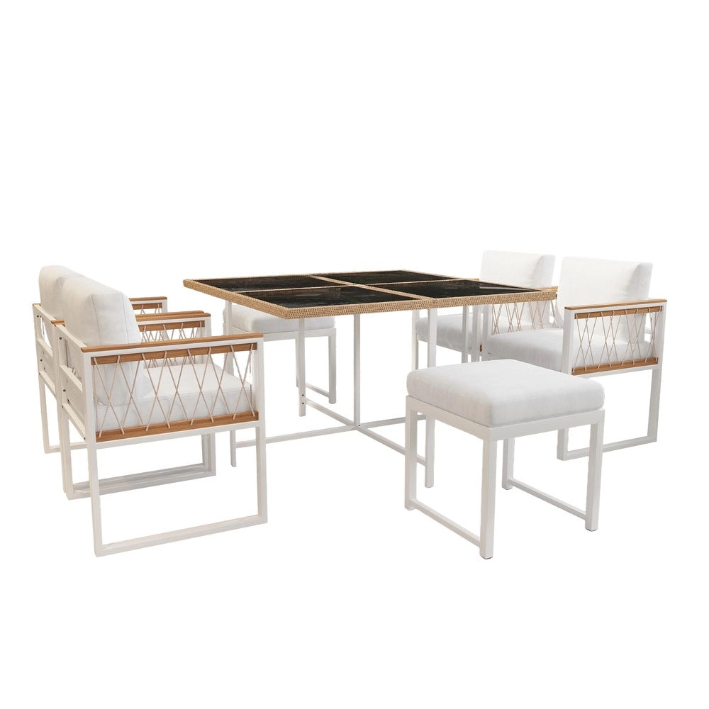 Set Giardino 7 Pezzi per 6 Posti ¨C Xylo ¨C Tavolo Vetro Temperato, Polyrattan, WPC