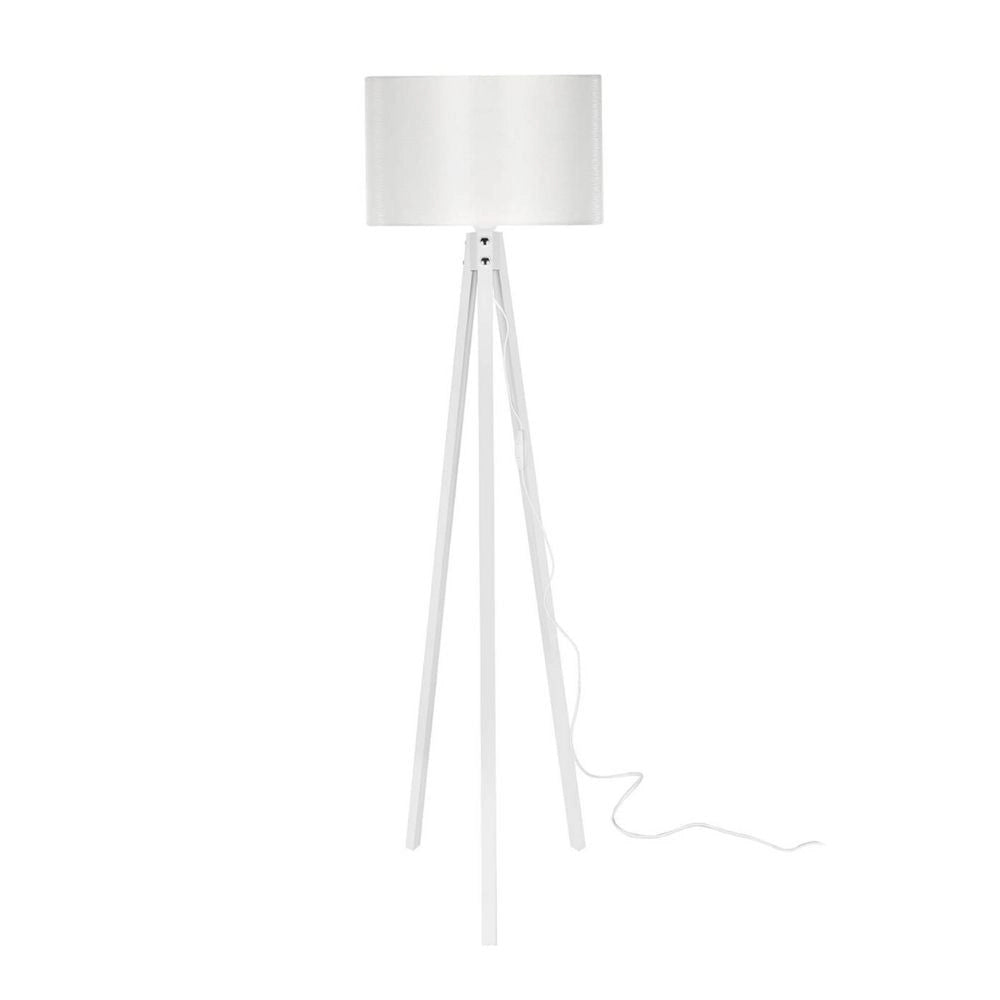 Lampada da terra Rodi  treppiede legno e paralume tessuto bianco